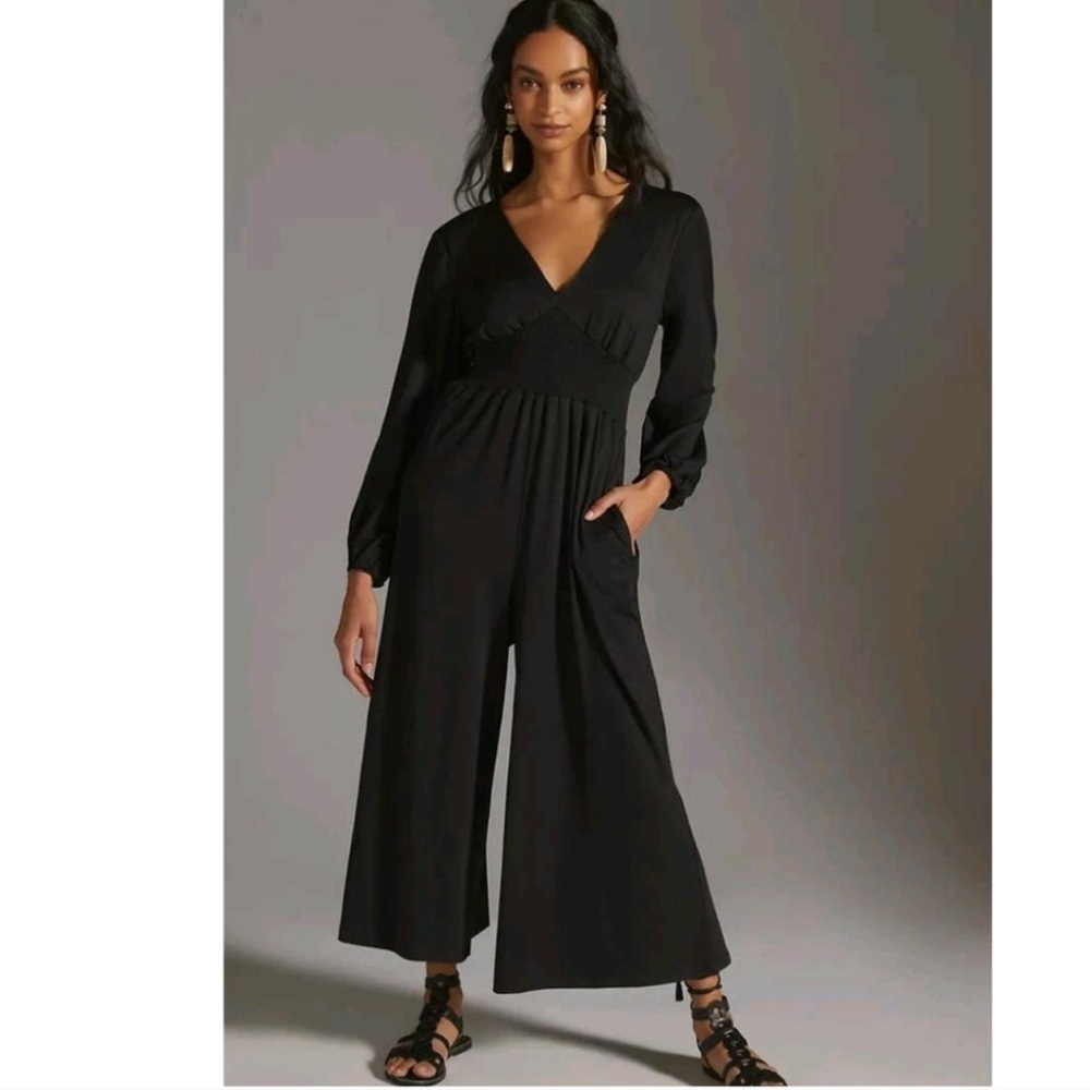 New🌟Anthropologie -Hutch Wide Leg V Neck Jumpsuit - Picture 2 of 8